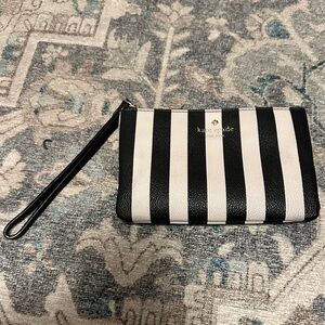 Kate Spade Women’s Leather Black and White Stripe Wristlet Clutch